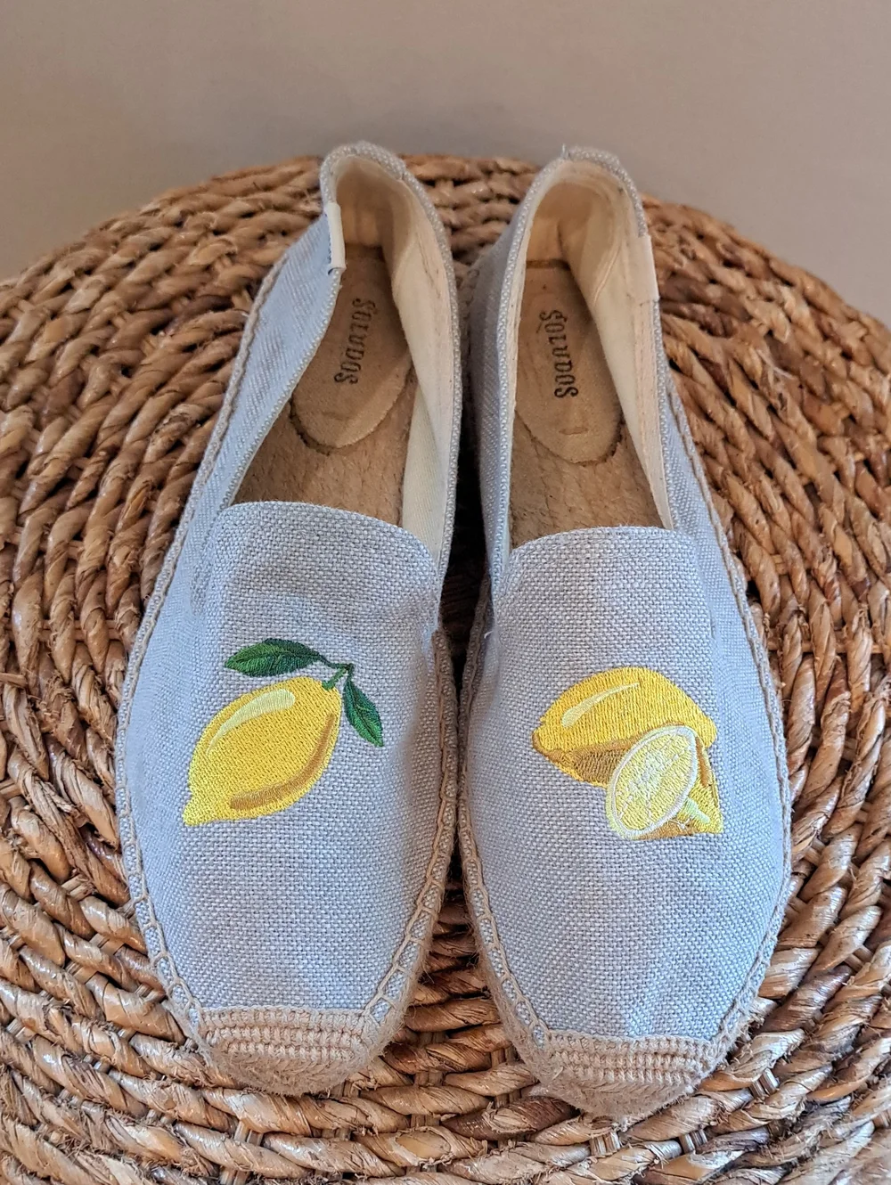 Soludos X Anthropologie Womens Seville Grey Canvas Lemon Espadrilles Loafers 11